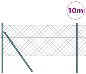 Cerca de Cadeia com 7 Postes 0.6x10 m de Aço Galvanizado Verde
