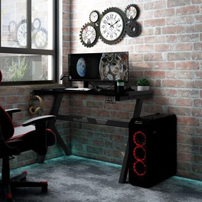 325424 vidaXL Secretária de gaming c/ luzes LED forma de Y 110x60x75 cm preto