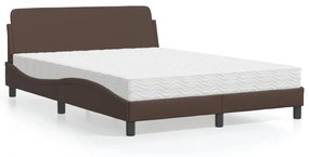 Cama com colchão 140x190 cm couro artificial castanho