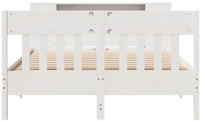 Cama com estante sem colchão 160x200 cm pinho maciço branco