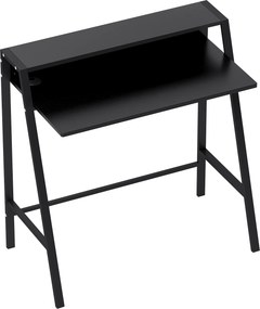 HOMCOM Mesa de escritório, mesa para computador com prateleira e gestão de cabos, mesa moderna com estrutura metálica para escritório, quarto, home office, 84 x 45 x 85 cm, Preto | Aosom Portugal
