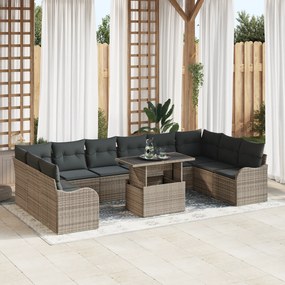 Conjunto de Sofá de Jardim vidaXL com Almofadas Cinzento de Rattan Pol