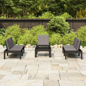 vidaXL 4 pcs conjunto lounge de jardim c/ almofadões plástico cinzento