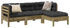 4 pcs conjunto sofás p/ jardim com almofadões pinho impregnado