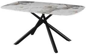 Mesa de Jantar JAZZ com Estrutura em Metal Preto e Tampo em Vidro Marm