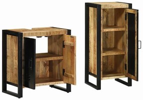 Conjunto de Móveis para Banheiro 2 pcs Madeira de manga maciça