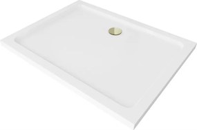 Mexen Flat base de duche retangular slim 110 x 80 cm, branco, sifão dourado - 40108011G