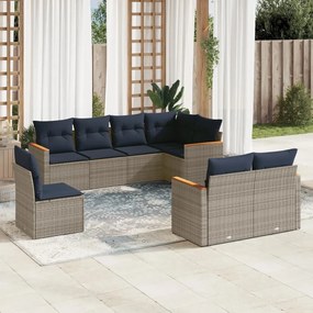 vidaXL 8 pcs conjunto sofás p/ jardim c/ almofadões vime PE cinzento