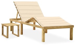 vidaXL Espreguiçadeira de jardim com mesa e almofadão pinho impregnado