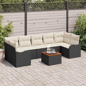vidaXL Conjunto de Sofá de Jardim com almofada 8 pcs Preto vime PE