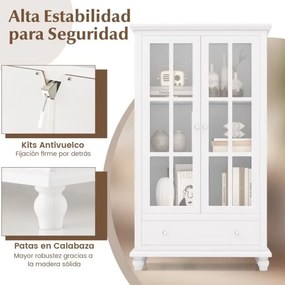 Estante arrumação com portas de vidro temperado e estante ajustável para escritório e sala de estar 80 x 40 x 139 cm Branco