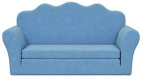 Sofá-cama infantil de 2 lugares pelúcia macia azul