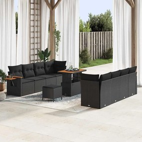 Conjunto de Sofá de Jardim de 11 Peças com Almofadas Pretas em Polyrat
