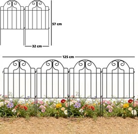 Conjunto de 4 Cercas de Jardim Metálicas 125x57 cm com Design Arqueado Resistente e Fácil de Instalar para Pátio Relva Preto