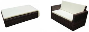 2 pcs conjunto lounge jardim c/ almofadões vime PE castanho