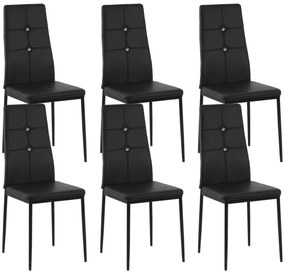 Conjunto de 6 Cadeiras de Sala de Jantar (MESA NÃO INCLUIDA) Estofadas em PU Cadeiras de Cozinha com Encosto Alto com Botões 41x50x97 cm Preto