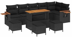 Conjunto de Sofá de Jardim com Almofadas vidaXL 10 Peças Preto Rattan