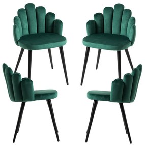 Pack 4 Cadeiras Hand Veludo Pernas Pretas - Verde