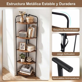Estante de Canto Dobrável, 34 x 34 x 151 cm, 5 Prateleiras Abertas, Castanho + Preto