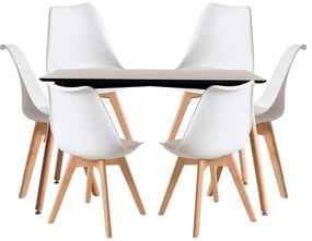 Conjunto Mesa Retangular 120 x 80 cm Preta e 6 Cadeiras Nórdicas Synk - Branco