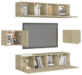6 pcs conjunto móveis de TV derivados madeira carvalho sonoma
