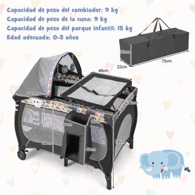 Berço 5 em 1, centro portátil para bebé com trocador de fraldas, com música 102 x 72 x 74 cm Multicolorido