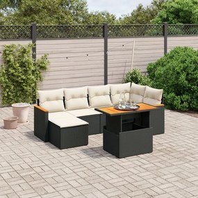 7 pcs conjunto de sofás p/ jardim c/ almofadões vime PE preto