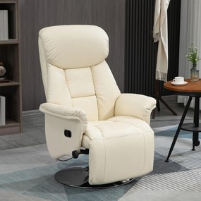 Poltrona de relaxamento reclinável e giratória com apoio para os pés ajustável, até 150 kg, para sala de estar, quarto, home cinema, cor creme