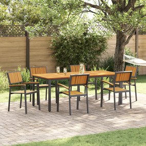 vidaXL Cadeiras de Jardim Empilháveis 6 pcs Aço Preto e Madeira Sólida de Acácia
