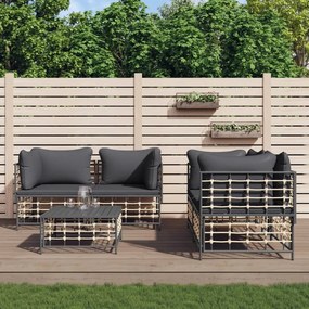vidaXL 5 pcs conjunto lounge de jardim c/ almofadões vime PE antracite