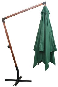Guarda-sol suspenso com mastro de madeira 300x300 cm verde