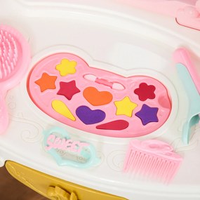 HOMCOM Toucador Infantil com Banco Espelho com Luz Música Secador e 20 Acessórios Toucador de Maquilhagem para Crianças acima de 3 Anos 41x27x82cm Multicolor