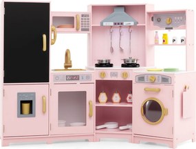 Cozinha de brinquedo de madeira com luzes e sons com quadro negro e acessórios de cozinha para crianças 131 x 47 x 92 cm rosa