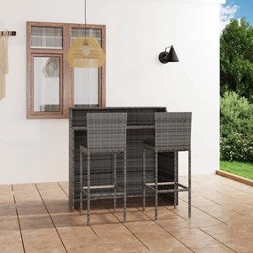 vidaXL 3 pcs conjunto de bar para jardim com almofadões cinzento
