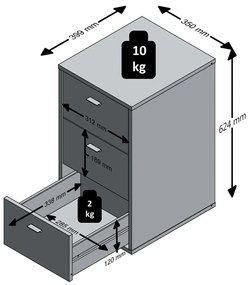 FMD Mesa de cabeceira com 3 gavetas preto
