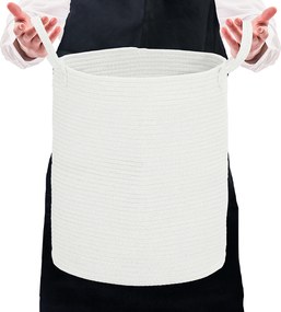 Cesto de roupa suja de 36 L, cesto de roupa suja em algodão com alças dobráveis, 38 x 45 cm, branco creme