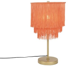 Candeeiro de mesa oriental ouro abajur rosa franjas - FRANXA Oriental