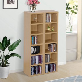 Conjunto de 2 estantes verticais para arrumação de CDs e DVD 21  x 19  x 88  cms, com 6 + 6 compartimentos, capacidade máxima: 160 CDs, cor: faia