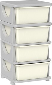 HOMCOM Organizador de Brinquedos com 4 Gavetas Torre de Arrumação para Crianças +3 Anos Cantos Arredondados e Pegas 37x37x76 cm Creme | Aosom Portugal