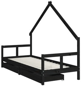 Estrutura cama infantil c/ gavetas 80x200cm pinho maciço preto