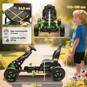 Kart a pedais para crianças, karting infantil para idades entre os 3 e os 6 anos com roda livre, travão e rodas antiderrapantes em EVA, verde