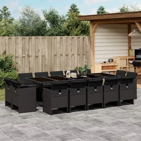 15 pcs conjunto de jantar p/jardim com almofadões vime PE preto