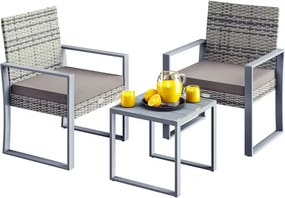 Conjunto de jardim Polyrattan 3 peças em WPC cinzento