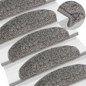 vidaXL Tapetes de escada 15 pcs 65x21x4 cm cinzento