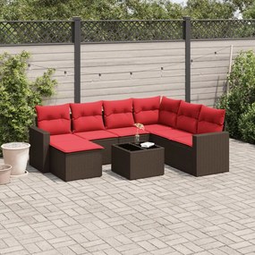vidaXL 8 pcs conjunto sofás de jardim c/ almofadões vime PE castanho