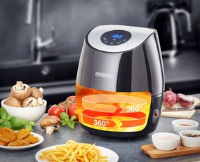 Fritadeira de ar quente 9 em 1 com ecrã tátil e 1500 W, 23 x 26,5 x 32 cm Preto + Prateado