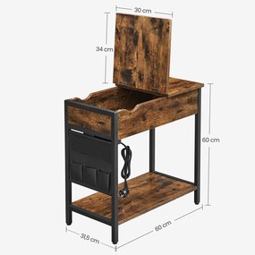 Mesa de apoio com 2 tomadas eléctrica e portas USB 60 x 31,5 x 60 cm Castanho Vintage-preto