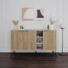 Aparador "Lisboa" - Carvalho e Branco Areia - 142x83x35.6 cm - Design