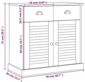 Aparador Salamanca com 2 Gavetas em Madeira Maciça de 78 cm - Cinzento