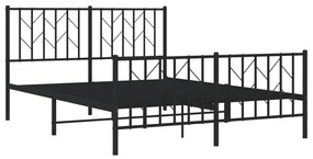 Estrutura de cama com cabeceira e pés 140x190 cm metal preto